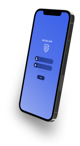 Ilustração de celular ligado na tela de login do sistema ESTAG.APP